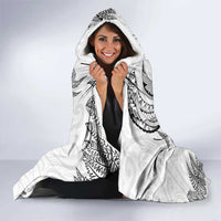 New Zealand Sea Animals with Maori Tribal Tattoo Hooded Blanket Shark Manta Ray with Silver Fern White
