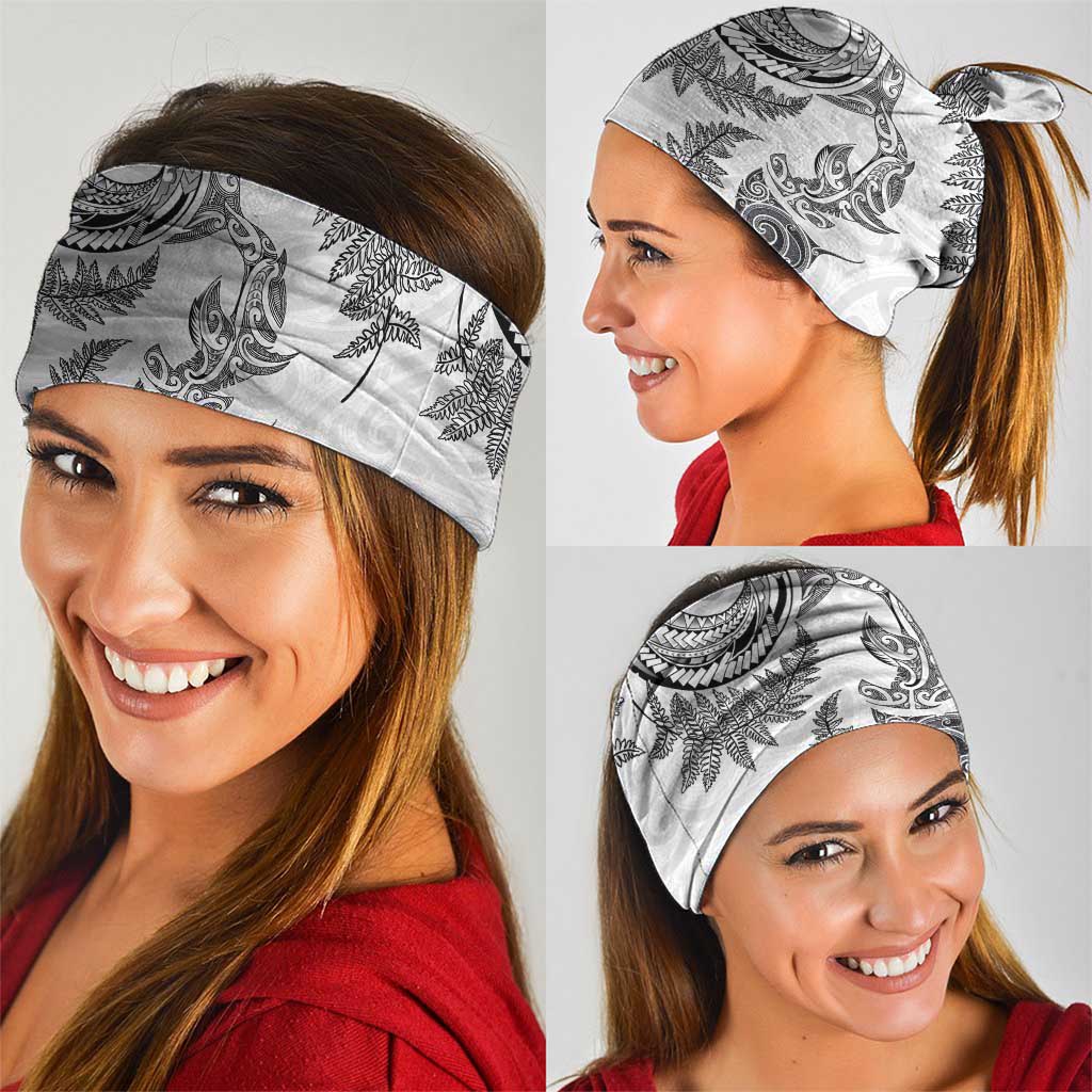 New Zealand Sea Animals with Maori Tribal Tattoo Neck Gaiter Shark Manta Ray with Silver Fern White