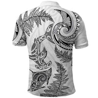 New Zealand Sea Animals with Maori Tribal Tattoo Polo Shirt Shark Manta Ray with Silver Fern White