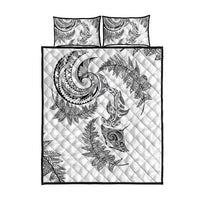 New Zealand Sea Animals with Maori Tribal Tattoo Quilt Bed Set Shark Manta Ray with Silver Fern White