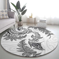 New Zealand Sea Animals with Maori Tribal Tattoo Round Carpet Shark Manta Ray with Silver Fern White