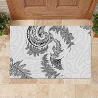 New Zealand Sea Animals with Maori Tribal Tattoo Rubber Doormat Shark Manta Ray with Silver Fern White