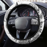 New Zealand Sea Animals with Maori Tribal Tattoo Steering Wheel Cover Shark Manta Ray with Silver Fern White