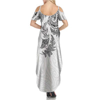 New Zealand Sea Animals with Maori Tribal Tattoo Summer Maxi Dress Shark Manta Ray with Silver Fern White