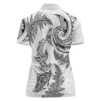 New Zealand Sea Animals with Maori Tribal Tattoo Women Polo Shirt Shark Manta Ray with Silver Fern White LT03 - Polynesian Pride