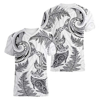 New Zealand Sea Animals with Maori Tribal Tattoo Women V-Neck T-Shirt Shark Manta Ray with Silver Fern White LT03 - Polynesian Pride
