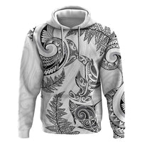 New Zealand Sea Animals with Maori Tribal Tattoo Zip Hoodie Shark Manta Ray with Silver Fern White LT03 Pullover Hoodie White - Polynesian Pride