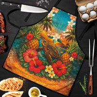 Hawaiian Turtles on Beach Apron with Pineapple Tropical Plant and Lei