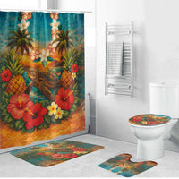 Hawaiian Turtles on Beach Bathroom Set with Pineapple Tropical Plant and Lei