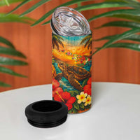 Hawaiian Turtles on Beach 4 in 1 Can Cooler Tumbler with Pineapple Tropical Plant and Lei