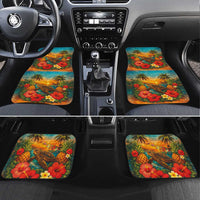 Hawaiian Turtles on Beach Car Mats with Pineapple Tropical Plant and Lei