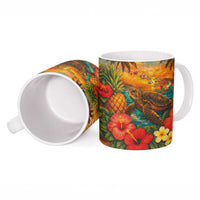 Hawaiian Turtles on Beach Ceramic Mug with Pineapple Tropical Plant and Lei