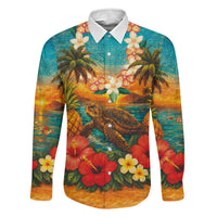 Hawaiian Turtles on Beach Family Matching Mermaid Dress and Hawaiian Shirt with Pineapple Tropical Plant and Lei