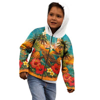 Hawaiian Turtles on Beach Kid Hoodie with Pineapple Tropical Plant and Lei