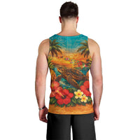 Hawaiian Turtles on Beach Men Tank Top with Pineapple Tropical Plant and Lei LT03 - Polynesian Pride