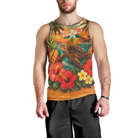 Hawaiian Turtles on Beach Men Tank Top with Pineapple Tropical Plant and Lei LT03 - Polynesian Pride