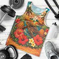 Hawaiian Turtles on Beach Men Tank Top with Pineapple Tropical Plant and Lei LT03 - Polynesian Pride