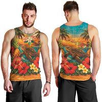 Hawaiian Turtles on Beach Men Tank Top with Pineapple Tropical Plant and Lei LT03 - Polynesian Pride