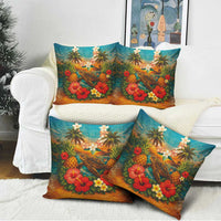 Hawaiian Turtles on Beach Pillow Cover with Pineapple Tropical Plant and Lei