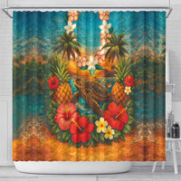 Hawaiian Turtles on Beach Shower Curtain with Pineapple Tropical Plant and Lei LT03 - Polynesian Pride