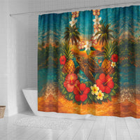 Hawaiian Turtles on Beach Shower Curtain with Pineapple Tropical Plant and Lei LT03 - Polynesian Pride
