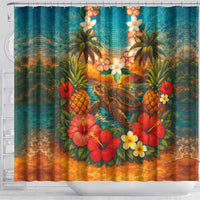 Hawaiian Turtles on Beach Shower Curtain with Pineapple Tropical Plant and Lei LT03 - Polynesian Pride