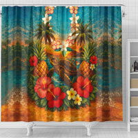 Hawaiian Turtles on Beach Shower Curtain with Pineapple Tropical Plant and Lei LT03 - Polynesian Pride