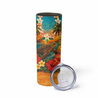Hawaiian Turtles on Beach Skinny Tumbler with Pineapple Tropical Plant and Lei