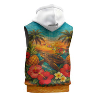 Hawaiian Turtles on Beach Sleeveless Hoodie with Pineapple Tropical Plant and Lei LT03 - Polynesian Pride