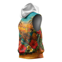 Hawaiian Turtles on Beach Sleeveless Hoodie with Pineapple Tropical Plant and Lei LT03 - Polynesian Pride