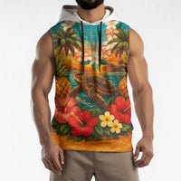 Hawaiian Turtles on Beach Sleeveless Hoodie with Pineapple Tropical Plant and Lei LT03 - Polynesian Pride
