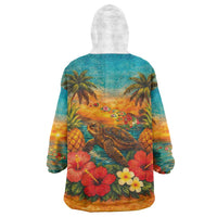 Hawaiian Turtles on Beach Wearable Blanket Hoodie with Pineapple Tropical Plant and Lei LT03 - Polynesian Pride