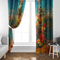 Hawaiian Turtles on Beach Window Curtain with Pineapple Tropical Plant and Lei