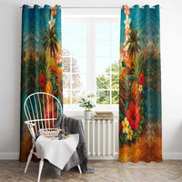 Hawaiian Turtles on Beach Window Curtain with Pineapple Tropical Plant and Lei