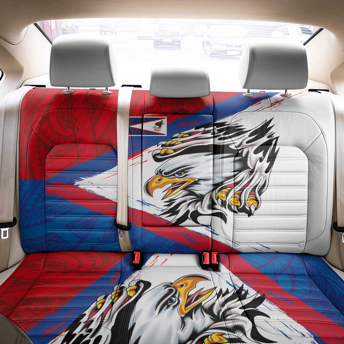 American Samoa Flag Day Back Car Seat Cover Polynesian Art Geometric with Flag Brush Style LT03 - Polynesian Pride