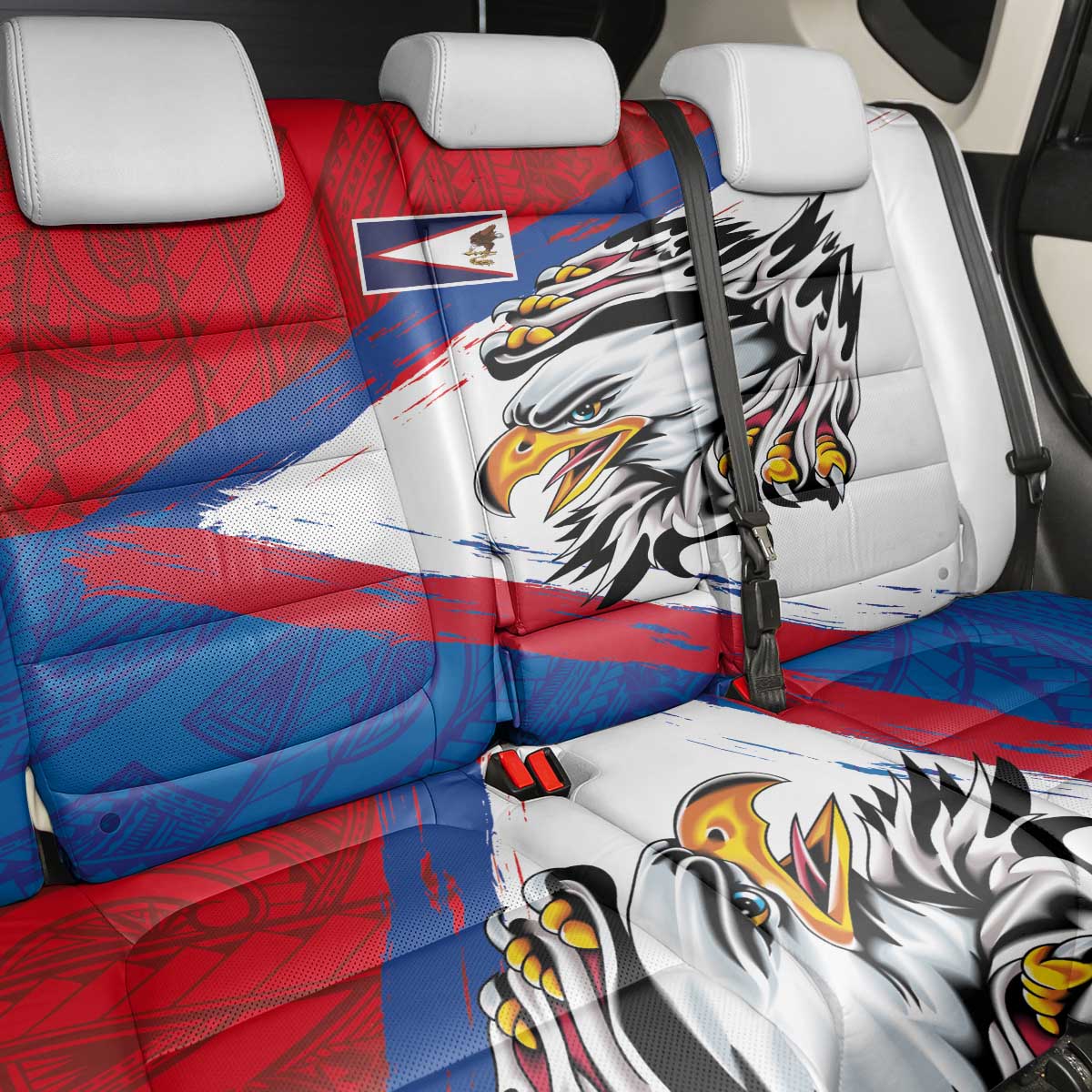 American Samoa Flag Day Back Car Seat Cover Polynesian Art Geometric with Flag Brush Style LT03 - Polynesian Pride