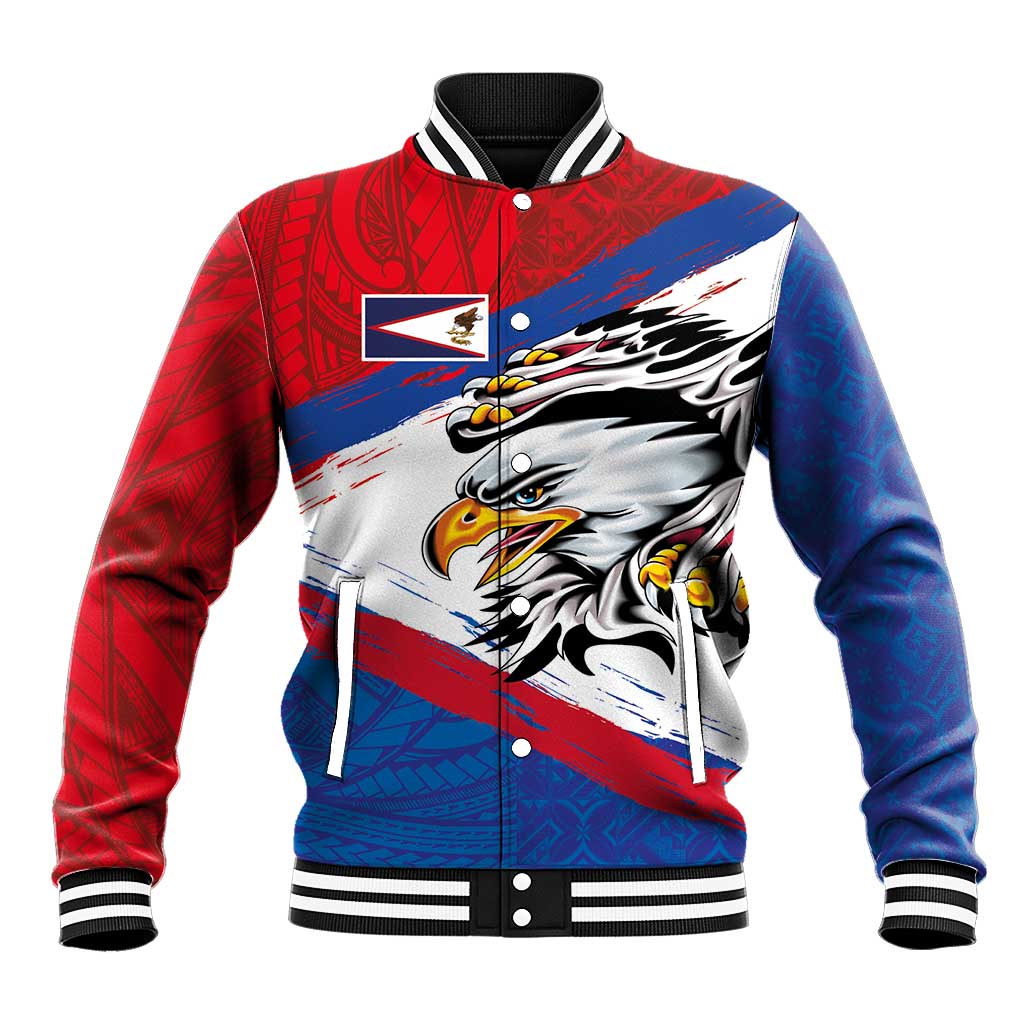American Samoa Flag Day Baseball Jacket Polynesian Art Geometric with Flag Brush Style