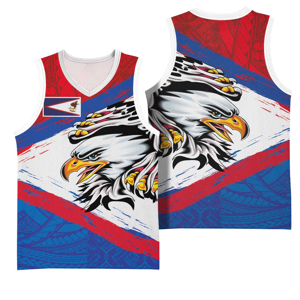 American Samoa Flag Day Basketball Jersey Polynesian Art Geometric with Flag Brush Style LT03 - Polynesian Pride