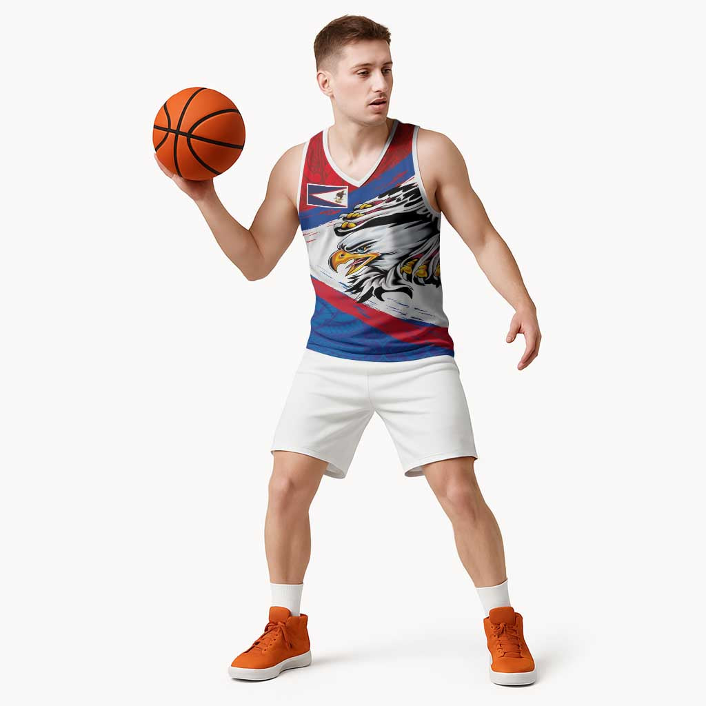 American Samoa Flag Day Basketball Jersey Polynesian Art Geometric with Flag Brush Style LT03 - Polynesian Pride