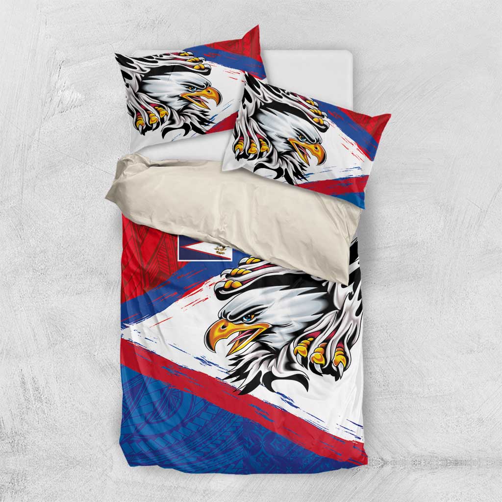 American Samoa Flag Day Bedding Set Polynesian Art Geometric with Flag Brush Style