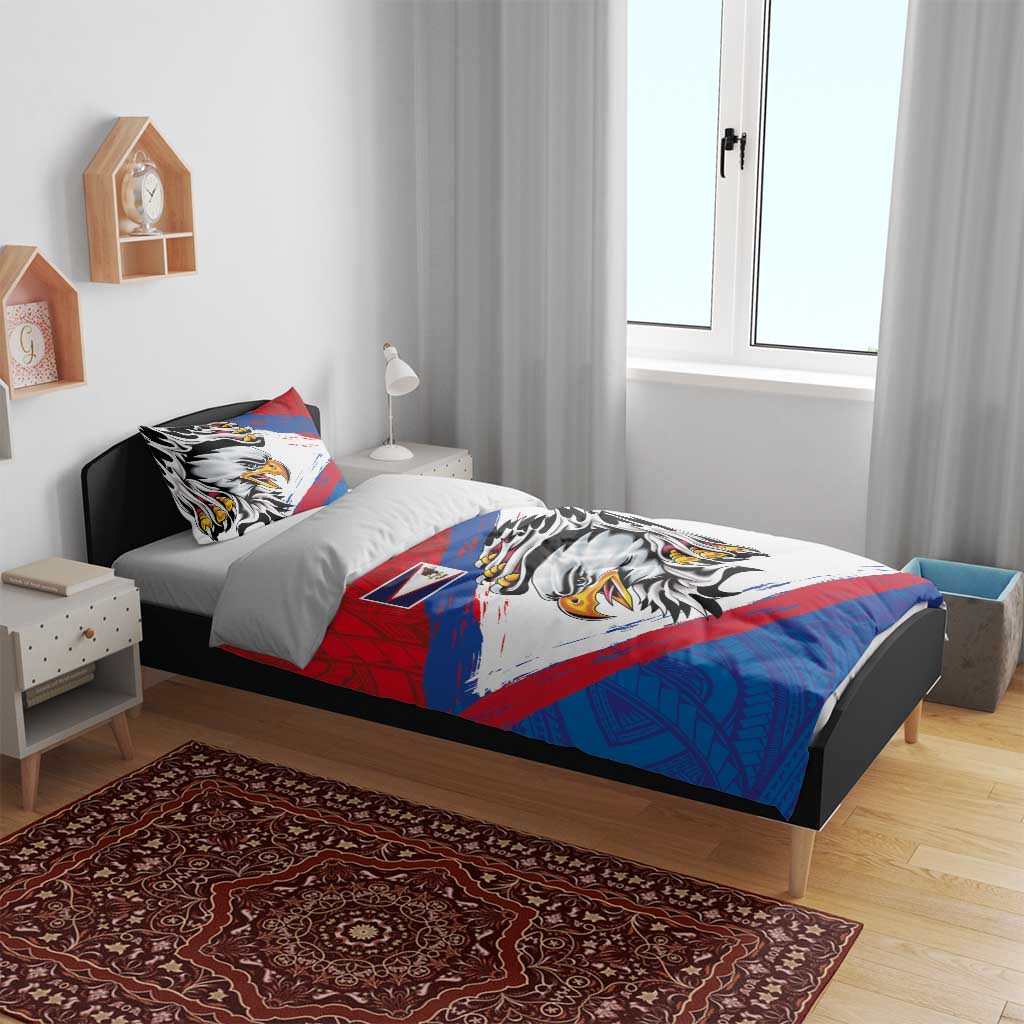 American Samoa Flag Day Bedding Set Polynesian Art Geometric with Flag Brush Style