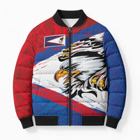 American Samoa Flag Day Bomber Puffer Jacket Polynesian Art Geometric with Flag Brush Style