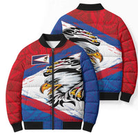 American Samoa Flag Day Bomber Puffer Jacket Polynesian Art Geometric with Flag Brush Style
