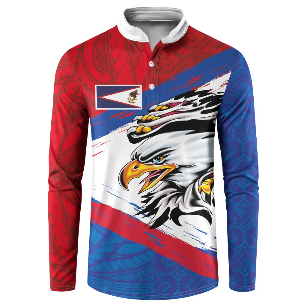 American Samoa Flag Day Button Sweatshirt Polynesian Art Geometric with Flag Brush Style