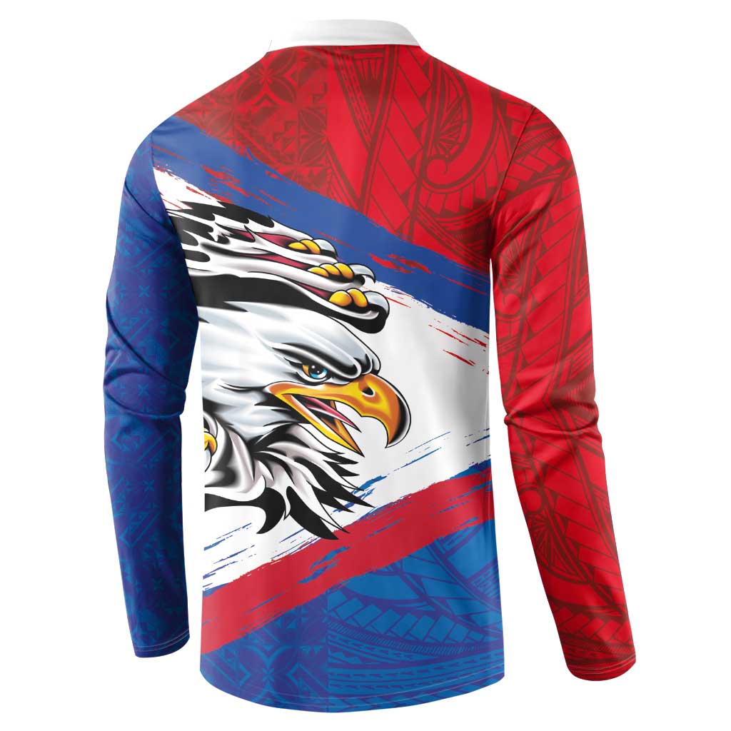 American Samoa Flag Day Button Sweatshirt Polynesian Art Geometric with Flag Brush Style