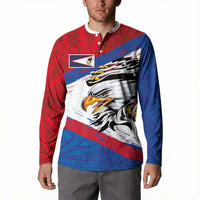 American Samoa Flag Day Button Sweatshirt Polynesian Art Geometric with Flag Brush Style