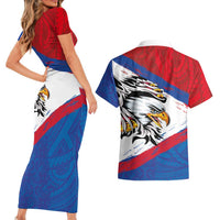 American Samoa Flag Day Couples Matching Short Sleeve Bodycon Dress and Hawaiian Shirt Polynesian Art Geometric with Flag Brush Style
