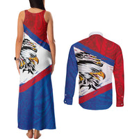 American Samoa Flag Day Couples Matching Tank Maxi Dress and Long Sleeve Button Shirt Polynesian Art Geometric with Flag Brush Style