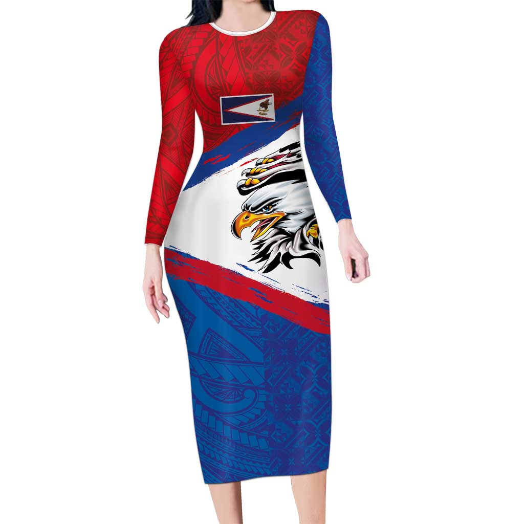 American Samoa Flag Day Family Matching Long Sleeve Bodycon Dress and Hawaiian Shirt Polynesian Art Geometric with Flag Brush Style