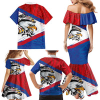 American Samoa Flag Day Family Matching Mermaid Dress and Hawaiian Shirt Polynesian Art Geometric with Flag Brush Style